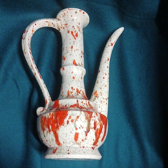 Modern Speckled Red and White Ceramic Pitcher - Picture 4 of 7